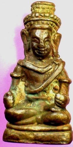 พระทวารวดี เนื้อสัมฤทธิ์ พิมพ์พระนารายณ์ นั่งถือสังข์ ถือประตัก สูง 1.5 นิ้ว